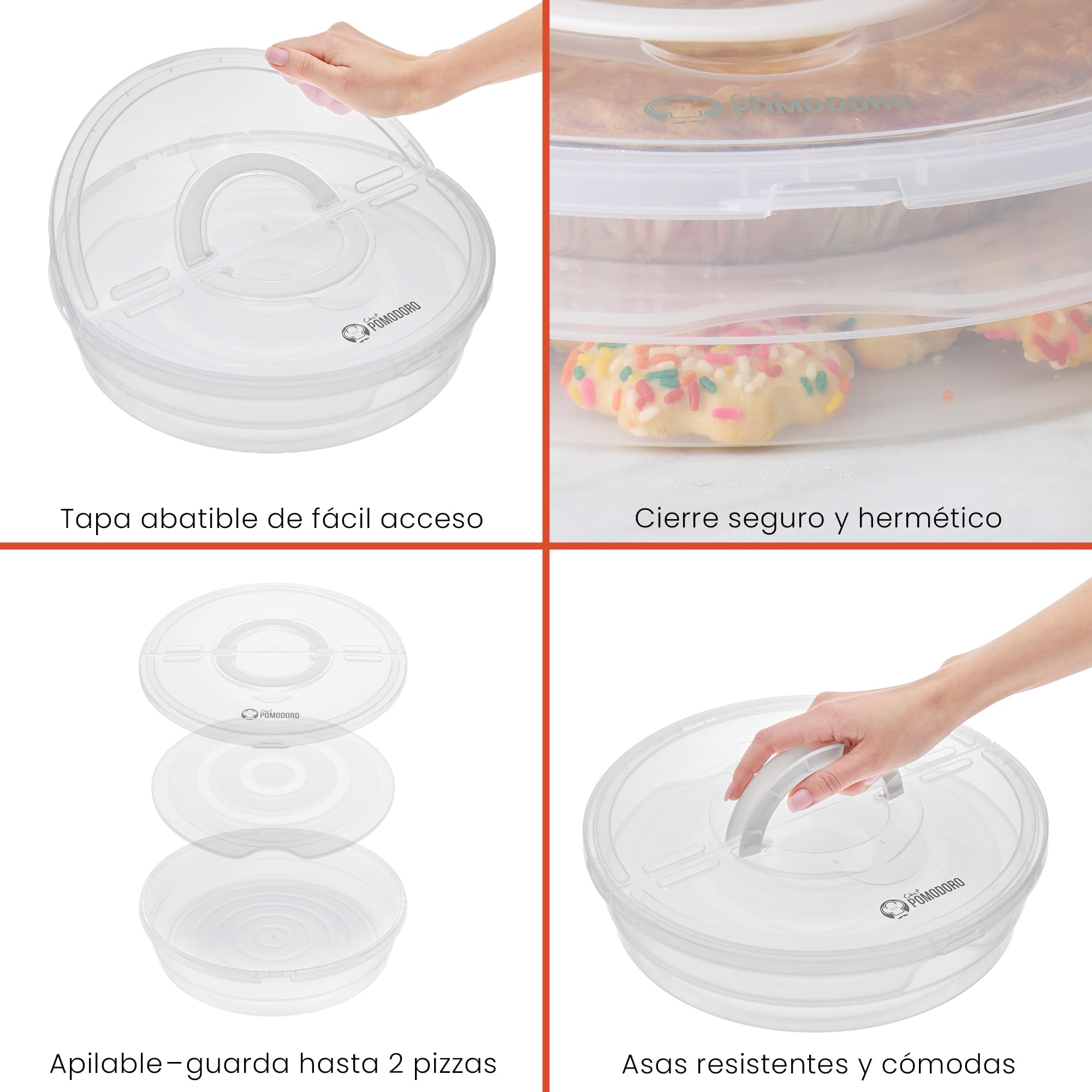 Chef Pomodoro Caja Pizza 30,5 cm, Caja para Tartas Bajas y Porta Tartas Redondo, Accesorios Pizza para Transporte y Conservación – 2 Pack