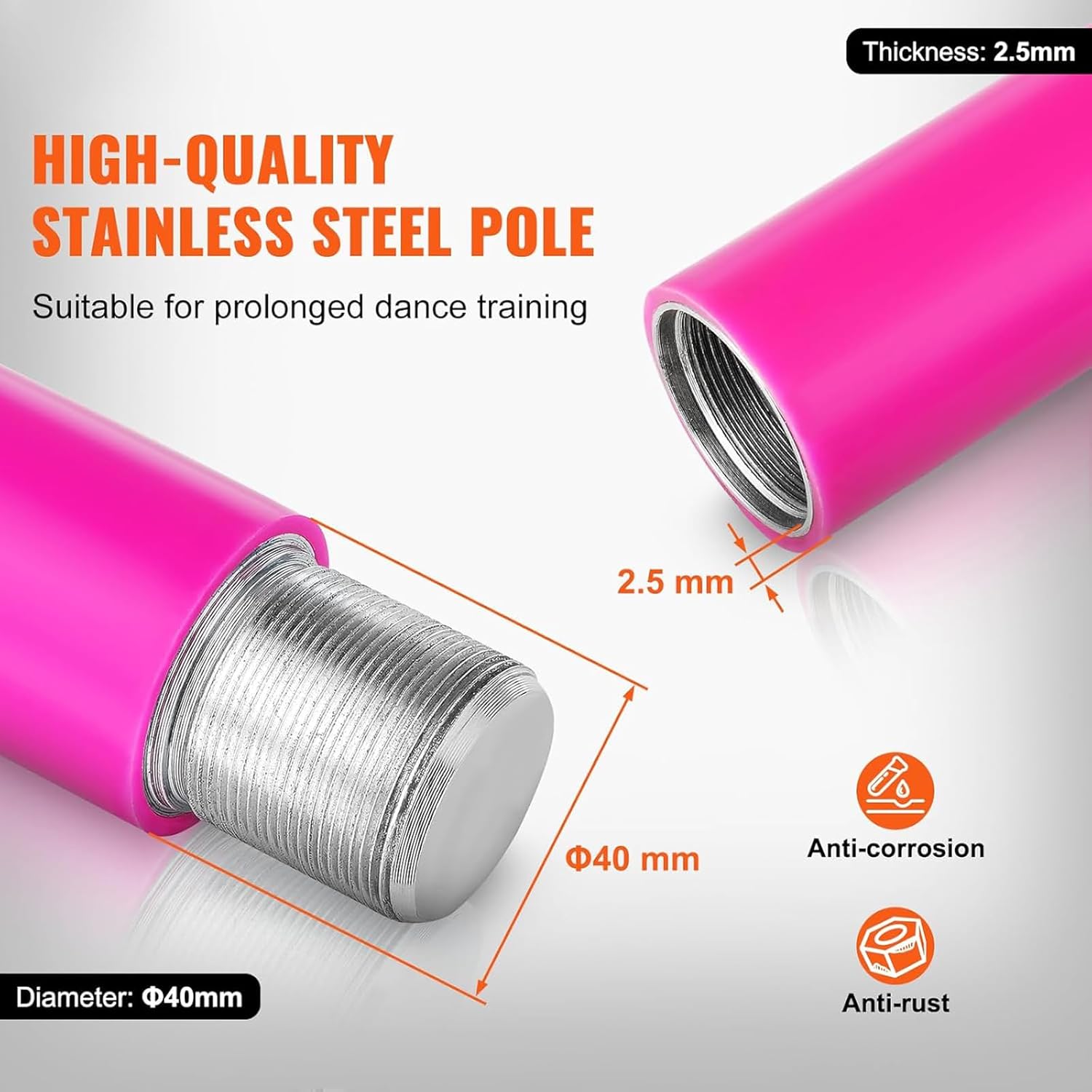 Dance Pole Pink Silicone Dance Poles Spinning Fitness Pole Dance Pole for Home Adjustable Portable Removable Silicone Pole for Gym Yoga Dance Studio