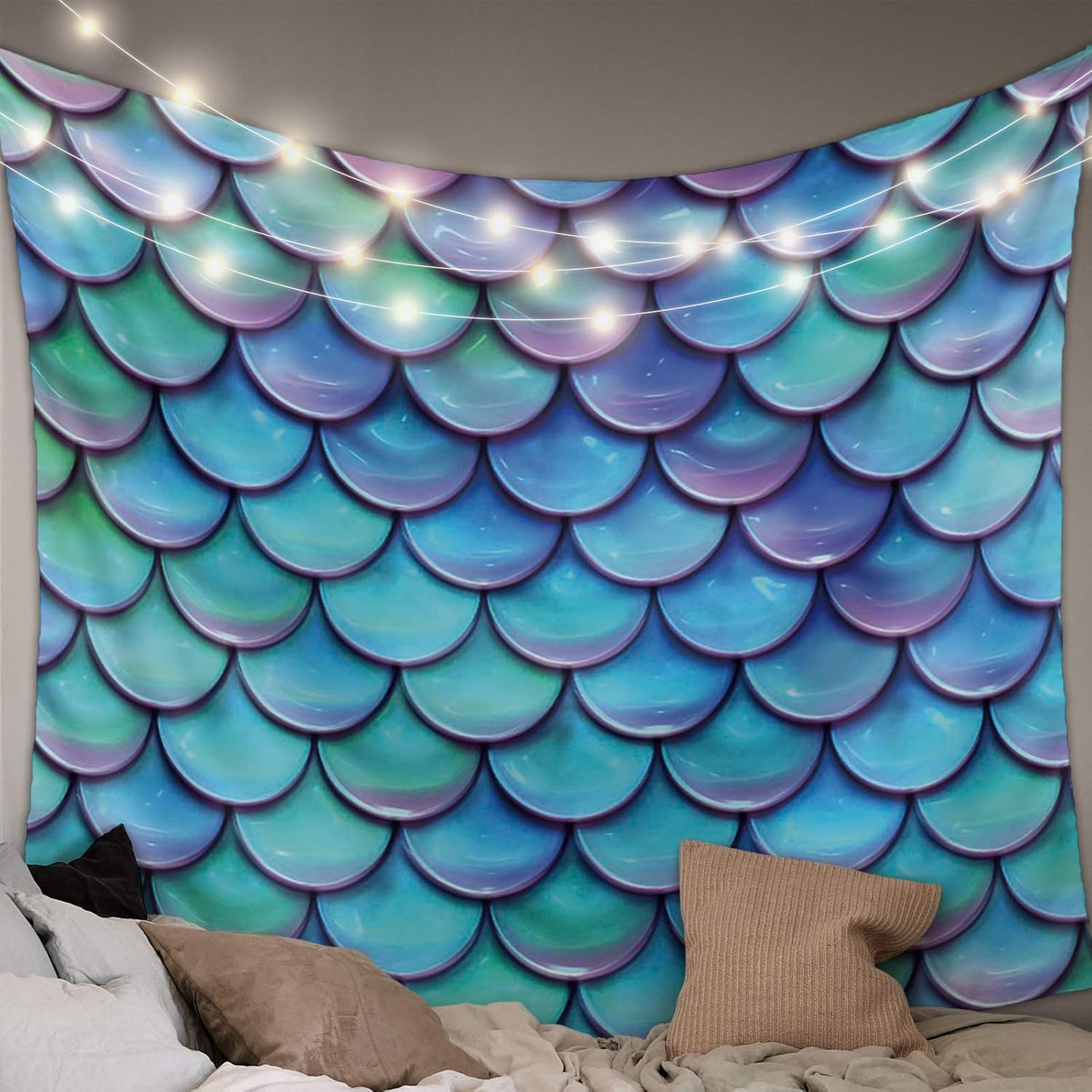 Arts Language Tapestry Mermaid Fish Scale Prints Wall