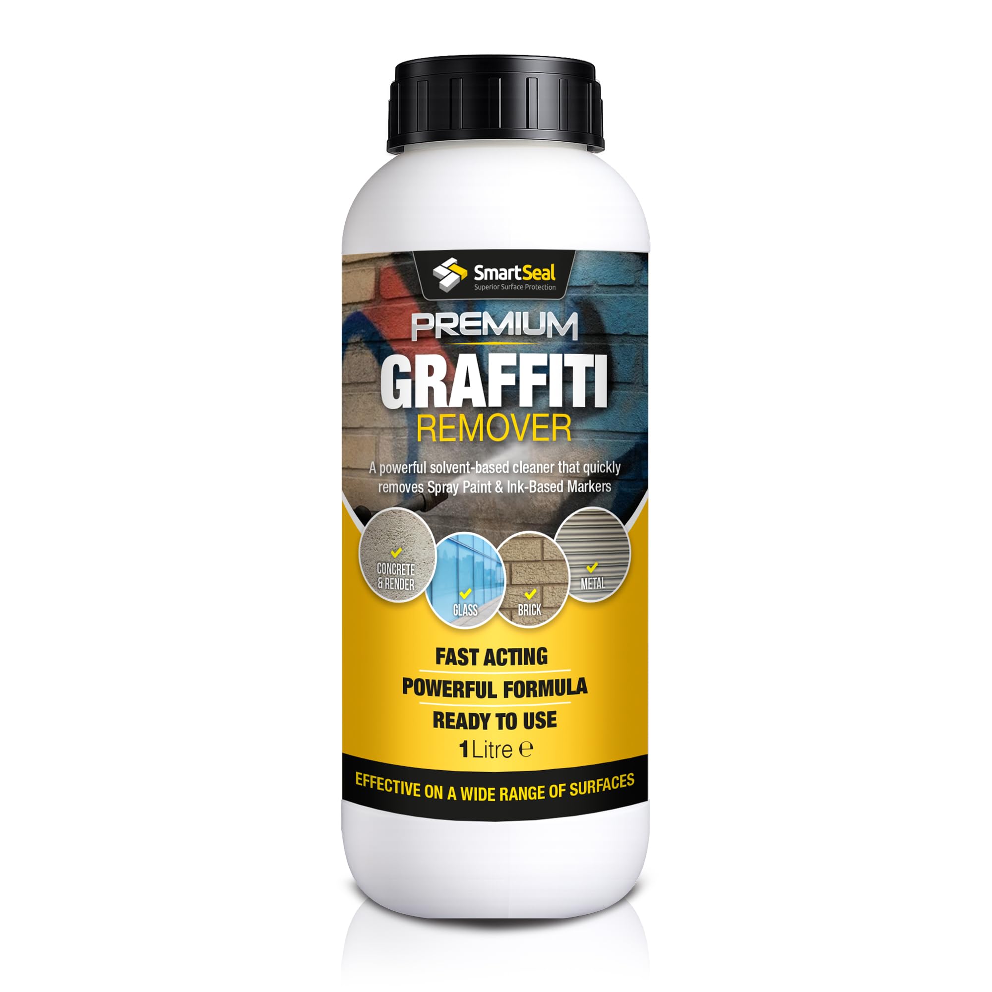 SmartSeal Graffiti Remover - 1L - Powerful Graffiti Remover & Paint Stripper for Wood, Concrete, Brick, Metal & Plastic. Quickly Removes Spray Paint & Marker Pen Inks. Non-Caustic Formula