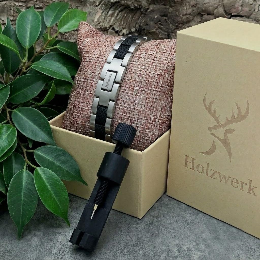 Holzwerk COLPINSEE Bracelet magnétique en bois naturel pour homme et femme Bracelet magnétique en bois Bracelet pour homme et femme Marron Noir Réglable