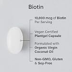 Sports Research® Max La biotine végane de force 10,000mcg avec huile de coco biologique - Aide à maintenir les cheveux, les ongles et la peau en santé - Parfait pour les femmes & Hommes - 120 Moussettes de légumes