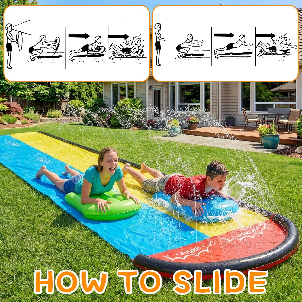 Wasserrutsche Garten für Kinder 610cm/20ft Doppelrutsche mit Sprinkler Bodyboards