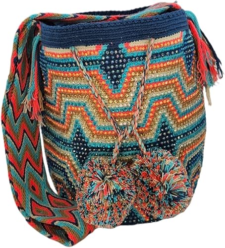 Mochila Wayuu colombiana 100% auténtica, hecha a mano, producto artesanal, bolsa de viaje cruzada, diseño único, estilos multicolor..,