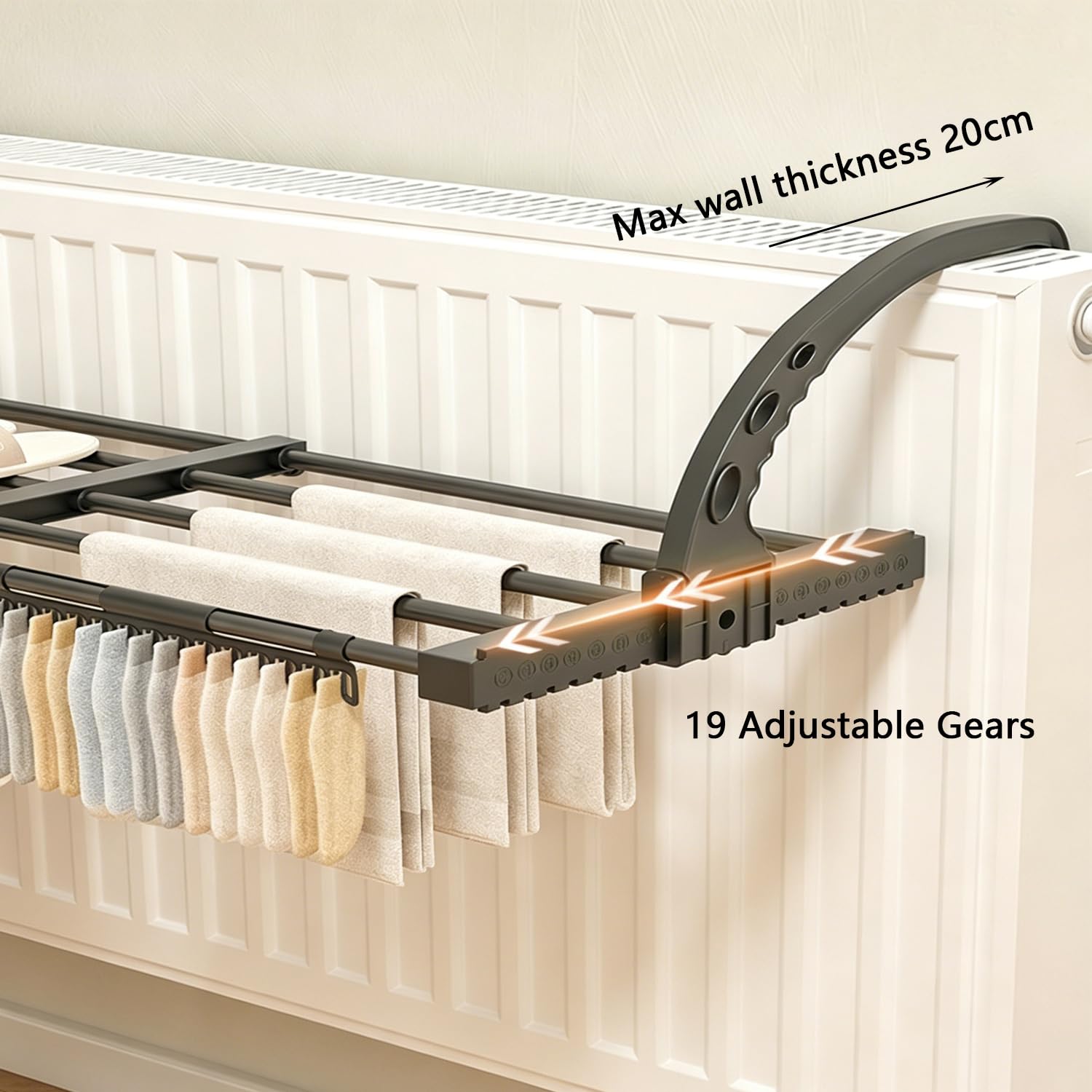 Torytoestendibiancheria da balcone con ganci per calzini, stendibiancheria da parete per interni ed esterni 38-55 cm, nero
