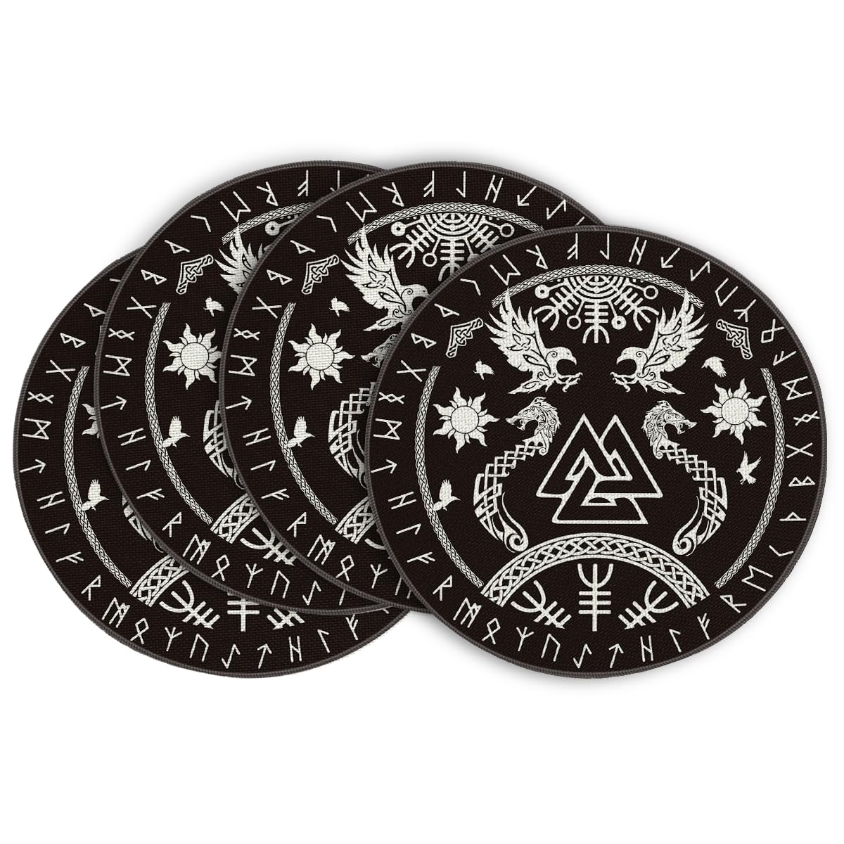 Artoid Mode Boho Round Placemats Set of 4,14 Inch Seasonal Daily Black Teal Flowers Bohemia Table Mats for Party Kitchen Dining Decoration