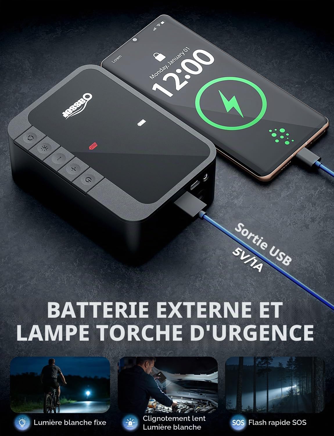 Oasser Gonfleur Pneus Voiture sans Fil 6000mAh Mini Compresseur à Air Portatif 150 PSI (10,3 Bar) Inflation Rapide Cylindre 19 mm Type-C USB Charge avec Tuyau de 30 cm et Sac de Rangement