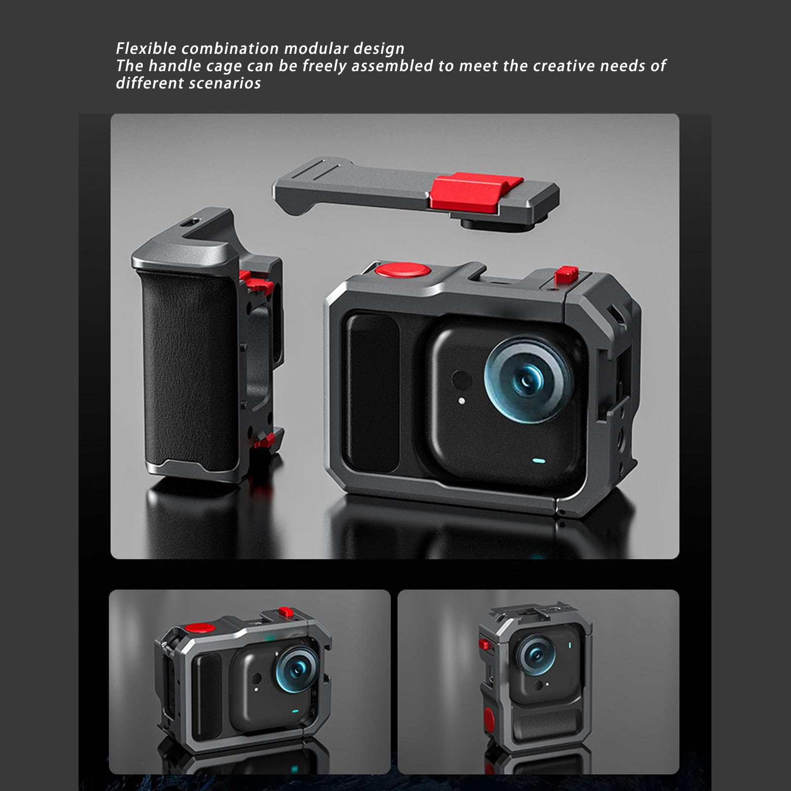 VBESTLIFE Kit Street Grip per Insta GoUltra, Gabbia per Fotocamera in Lega di Alluminio con Protezione Antiurto, Impugnatura in Silicone, Supporto per Slitta Fredda e Cinturino da Polso
