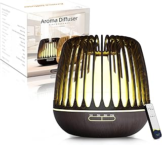Diffuseurs d'huiles essentielles, Larkotech 500mL Humidificateur Ultrasonique Diffuseur de Parfum avec 7 Couleurs Lumières LED d'aromathérapie Electrique pour La Maison pour la Maison/Yoga/Bureau