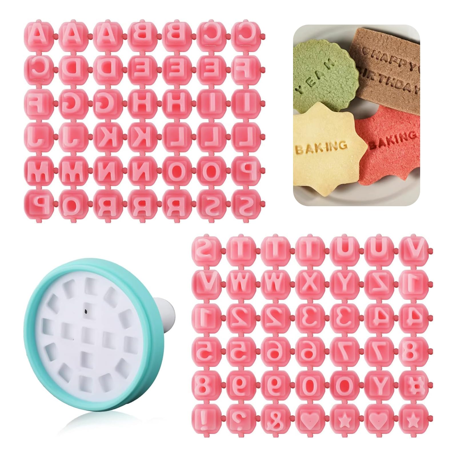 84Pcs Alphabet Cookie Stamp Set - Round Press Letter Stamps for Clay & Fondant - Upgraded DIY Biscuit Cutter with Numbers & Symbols - Personalised Icing Mould for Baking, Pottery & Crafting