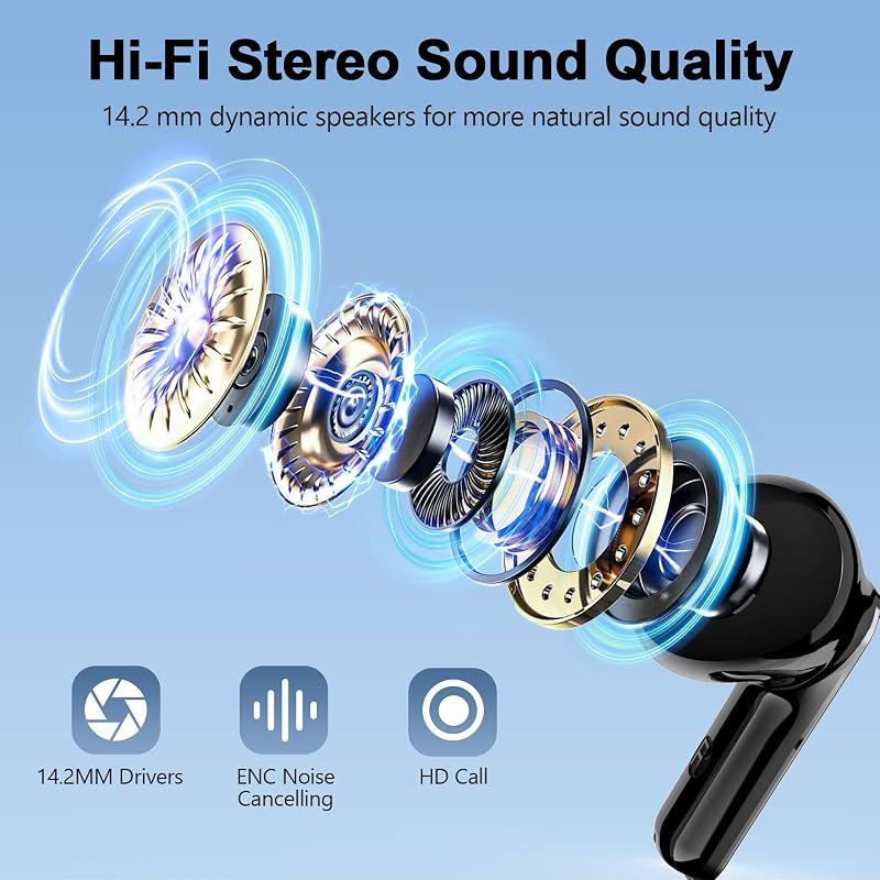 Wekily Wireless Earbuds, Bluetooth 5.3 Headphones LED Power Display, 2026 New Wireless Earphones, 4 ENC Noise Cancelling Mic, HiFi Stereo, 48H Playtime Mini Case IP7 Waterproof for Sport Walk image 2