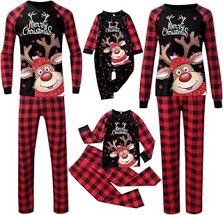 Family Matching Christmas Pajamas Set Holiday Santa Claus Sleepwear Xmas Plaid Tops and Pants PJS Outfits Sleepwear