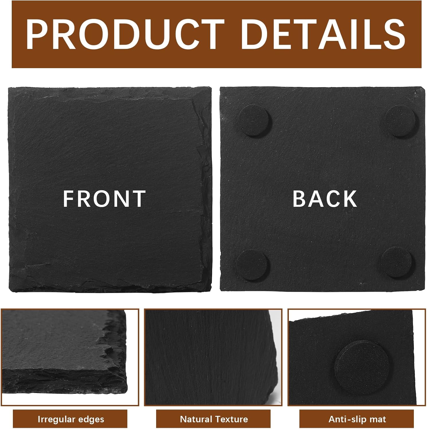 12 PCS Slate Coasters Black Square 4 Inch Bulk Rock, Blank Laser Engraving, Scratch Resistant Bottom, Home Office Kitchen Gift Wedding Bar Party Square Coasters - Image 3