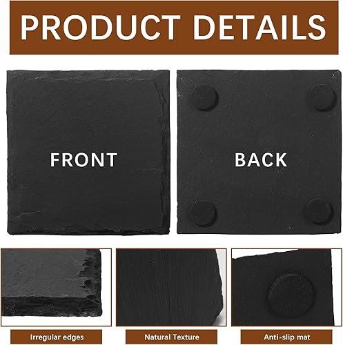 Miniatura 3 de 60 posavasos de pizarra cuadrados negros de 4 pulgadas a granel, grabado láser en blanco, parte inferior resistente a los arañazos, regalo de cocina