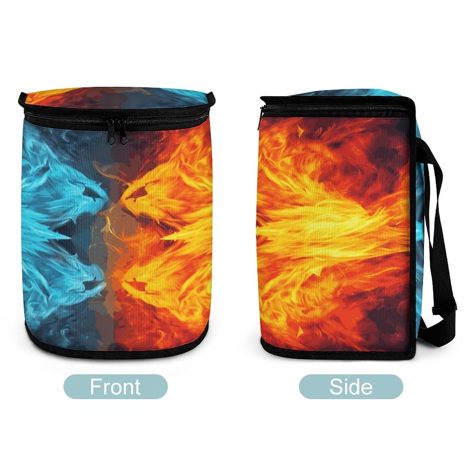 Fire Vs Ice Art Car Trash Can Bin Bag Waterproof Car Garbage Can Bag Trash Can for Car Car Trash Can for Women Men Garbage Can for Car Car Trash Can with Lid Trash for Car Trucks Rvs