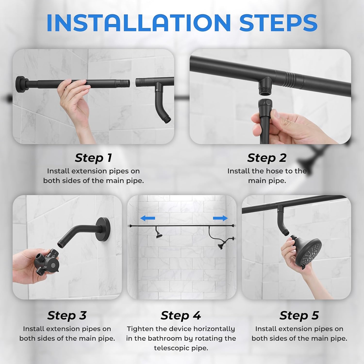 Dual Shower Head for Couples - High Pressure Adjustable Two Showerhead System with 4 Spray Modes, Easy Installation & Anti-Leak Design, Perfect for Two-Person Bathrooms (Black)