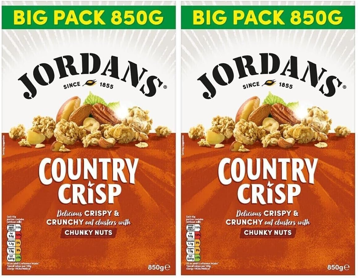 Jordans Country Crisp Chunky Nuts Oat Clusters Wholegrain Cereal Pack of 2 x 850g | Bigger Pack | Mouth-Watering Combination of Crunchy Nutty Deliciousness | Sold by Essential Products