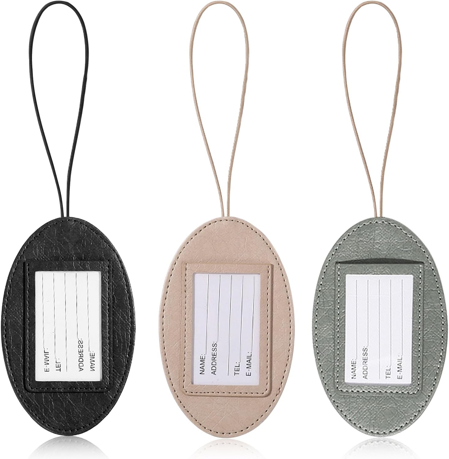 NALACALNALACAL Leather Luggage Tag, 3PCS Secure Suitcase Tags, Elastic Band Luggage Labels with Name ID Card, Luggage Tags, for Suitcases Travel Essentials Perfect to Quickly Spot, Embroidered Luggage Tag