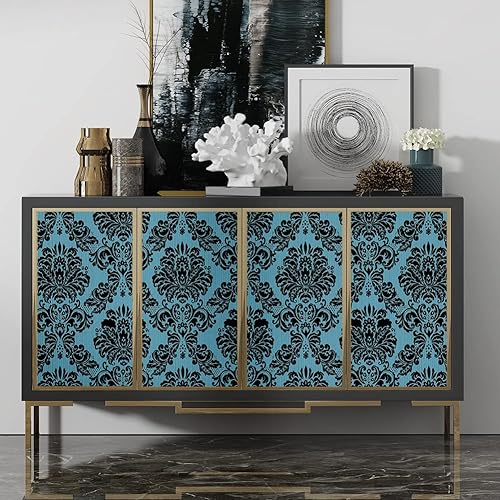 Miniatura 5 de Papel tapiz de damasco, papel de pared para despegar y pegar, color azul, extraíble, autoadhesivo, revestimiento para estantes, papel de contacto,