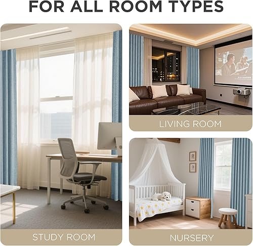 Miniatura 62 de Joydeco - Cortinas 100% opacas, 2 paneles de lino natural para oscurecer habitación/sala de estar, aislamiento térmico, trabillas traseras y