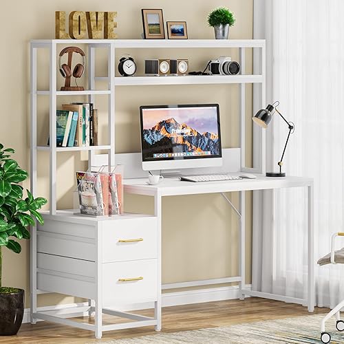 Miniatura 6 de Escritorio para computadora con cajones y gabinete, escritorio de oficina rústico con estantes de almacenamiento para oficina en casa