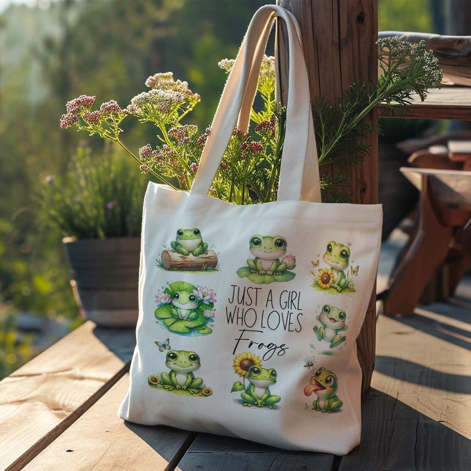Funny Frog Canvas Tote Bag,Frog Lover Canvas Bag For Shopping Market Work,Canvas Shoulder Bag For Frog Lover Gifts - Image 5