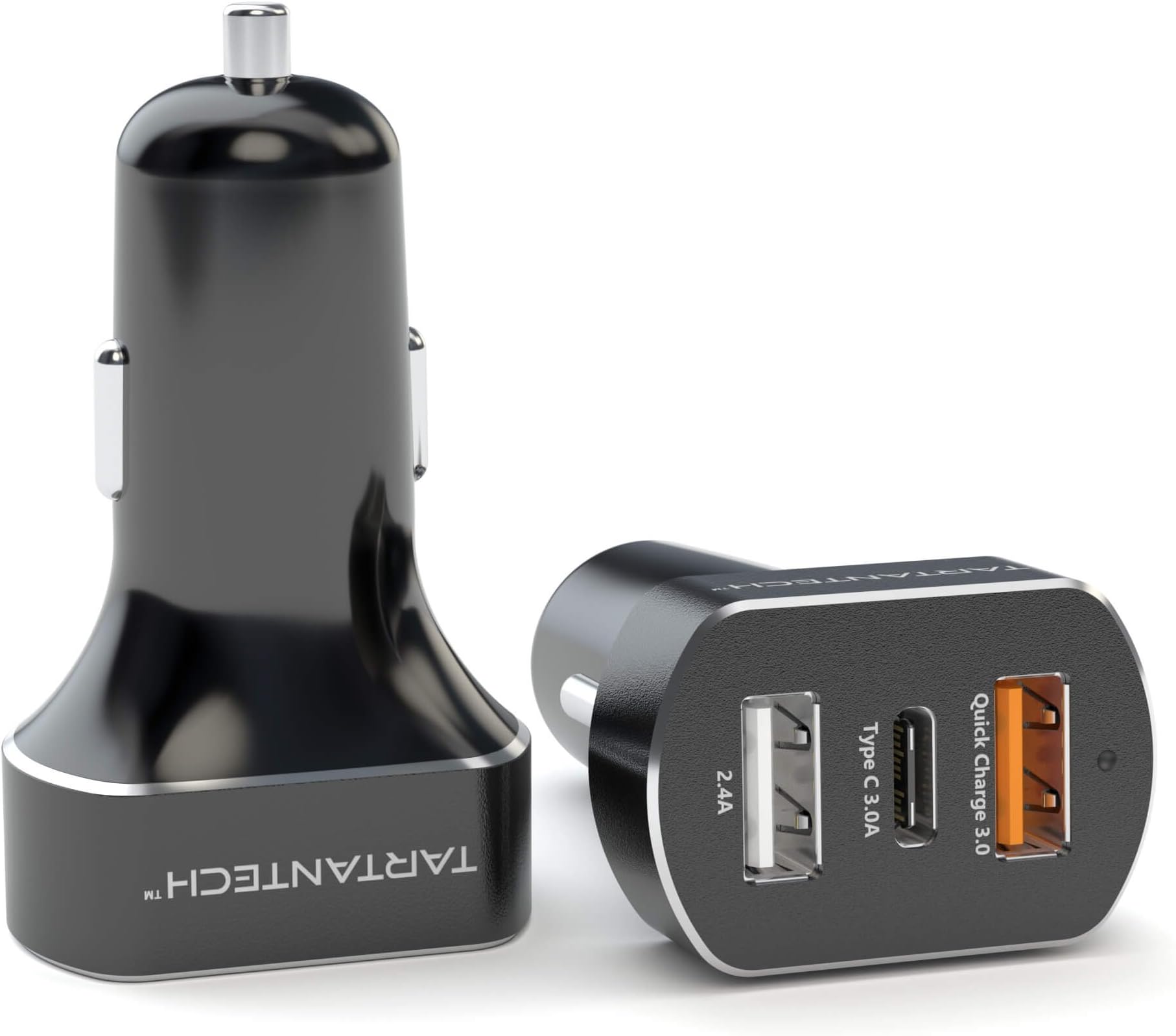 TartanTech Quick Charge 3.0 USB Car Charger with USB-C, Qualcomm and Smart IC Technology for safely fast charging [4X Faster] Apple iPhone 7 / 6s / 6 / Plus, iPad Air 2 / Mini 3 / Pro, Samsung Galaxy S7 /S6 / Edge / Note 5, Nexus, HTC, Motorola, LG, Power Bank, Tablet and More