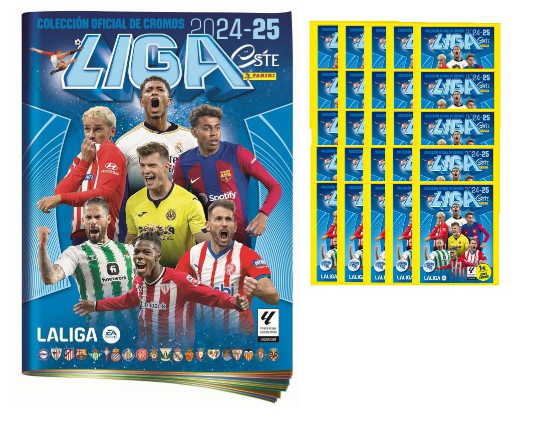 Cromos (pegatinas) de la liga 2024 2025 (25 sobres (21 normales + 4 gratuitos) + album de obsequio tapa blanda)