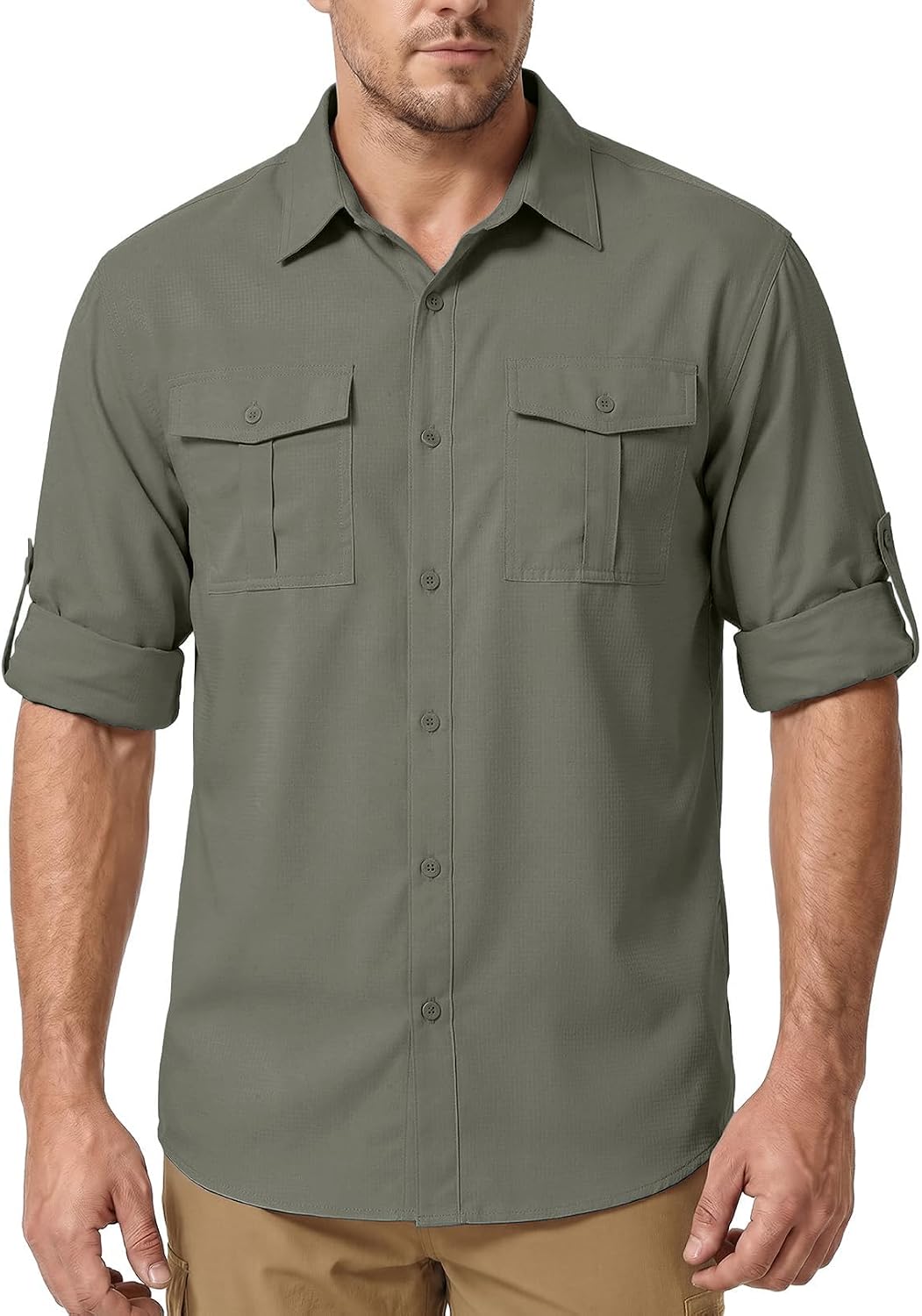 Men Sun Protection Safari Fishing Shirts Long Sleeve UPF50+ UV Lightweight Quick Dry Cooling Hiking Travel Button Down Shirt