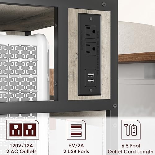Miniatura 5 de IDEALHOUSE Soporte de impresora grande con tomas de corriente y puertos de carga USB, mesa de impresora móvil con estante ajustable, soporte de