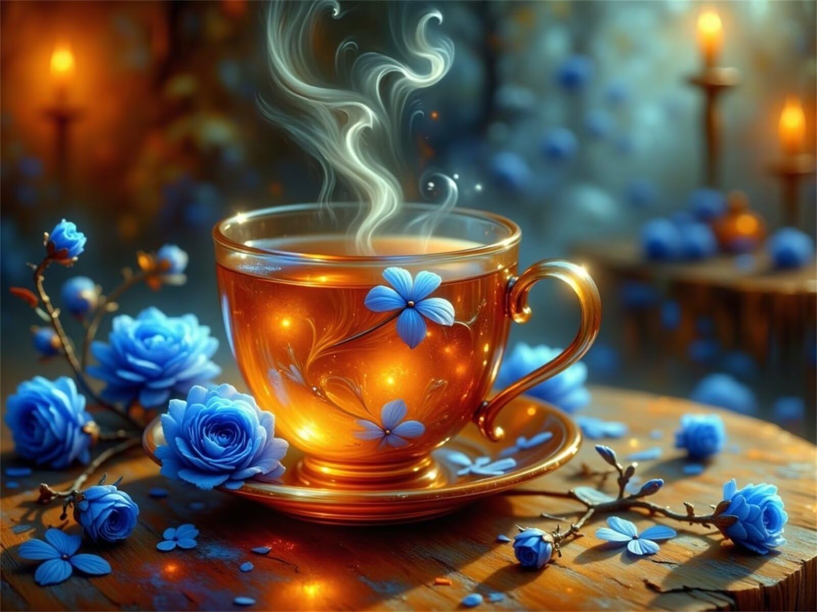 Puzzle 3000 Piezas Adultos Té de Rosas Azules, Rompecabezas Adultos Dificil 122x81cm, Estimula la Concentración y Antiestrés, Juego de Habilidad para Toda la Familia