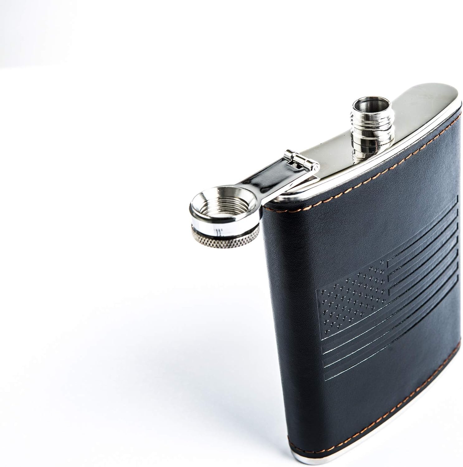  | Flask for Liquor and Funnel Whiskey Flask 8 Oz Stainless Steel Hip Flask Black Leather Flask Funnel Camping Metal flask for Discrete Shot Drinking of Alcohol Whiskey Bourbon Rum Vodka Gift for Men: Flasks