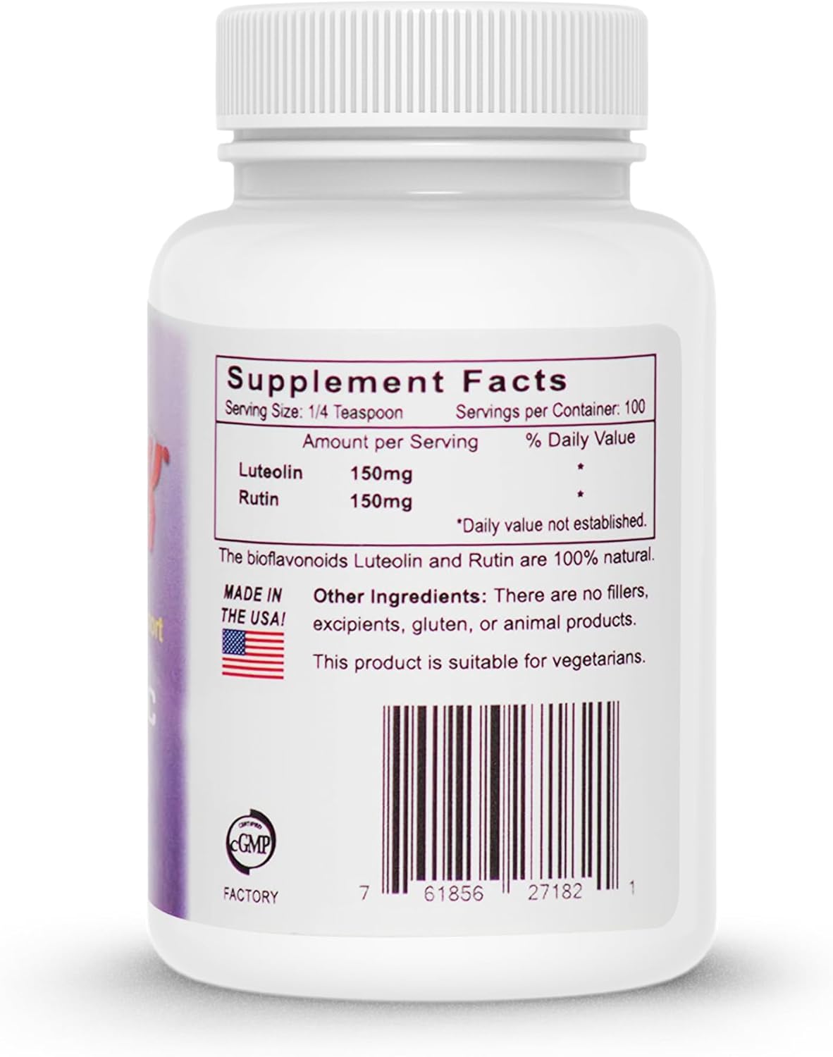 Lutimax Pediatric Powder Brain Supplement with Luteolin & Rutin - Kids Memory, Focus, Muscle & Immune Support Brain Supplements - Nootropic Antioxidants - 100 Servings
