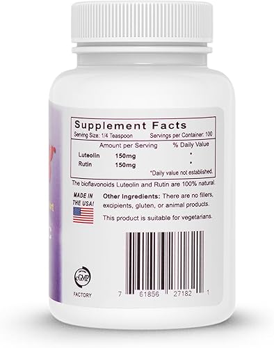 Vista 8 de Luti max - Suplemento cerebral pediátrico en polvo con luteolina y rutina, memoria, enfoque, músculo y apoyo inmunológico para niños, suplementos