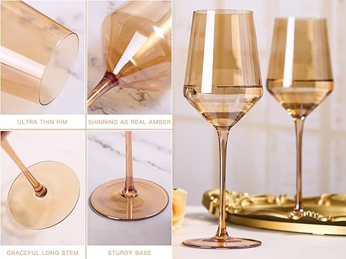 Miniatura 4 de Physkoa Juego de 6 copas de vino de color ámbar, copas de vino ámbar con tallo de 15 onzas, perfectas para celebraciones de fiestas en casa,