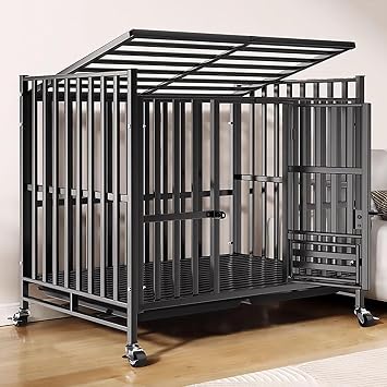 Large Dog Cage, Indoor Dog House, Dog Villa, Indoor and Outdoor Dog House with Tray and Wheels,
