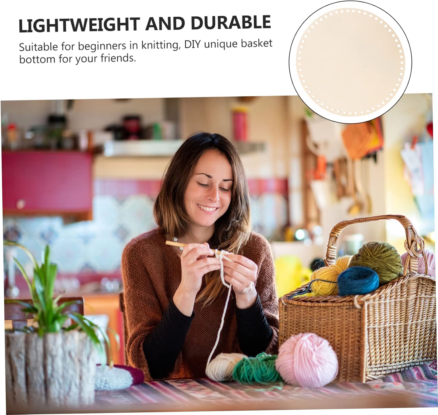 5Pcs Round Crochet Basket DIY Kit Wooden Bottom Cross Stitch Basket Making Supplies for Crafts and Home Decor
