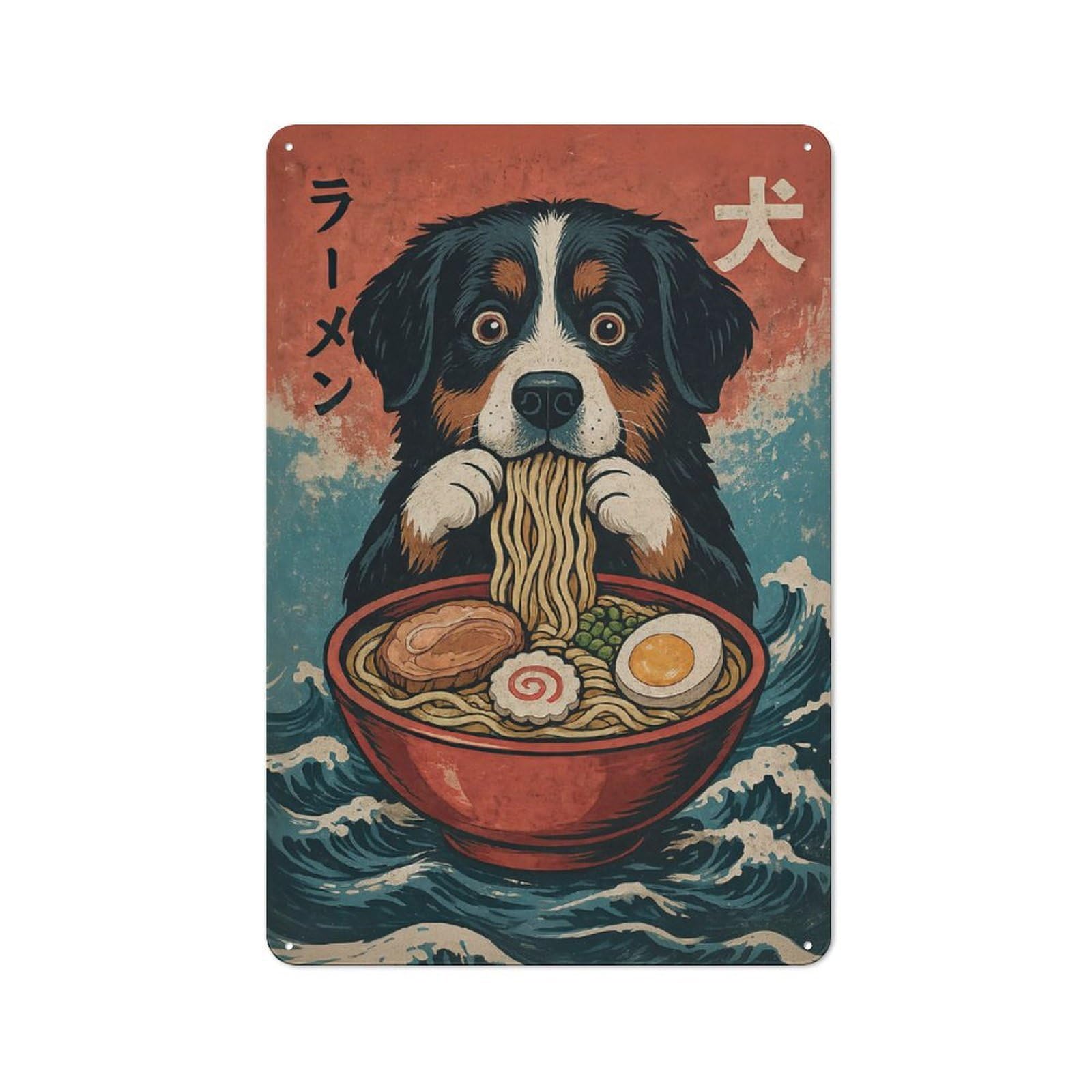 Junmoney Style-14 Bernese Mountain Dog Ramen Rustic Tin Wall Plaque 30X20cm For Hobby Room Or Studio, A Christmas Gift For People Styling Hobby Room And Studio
