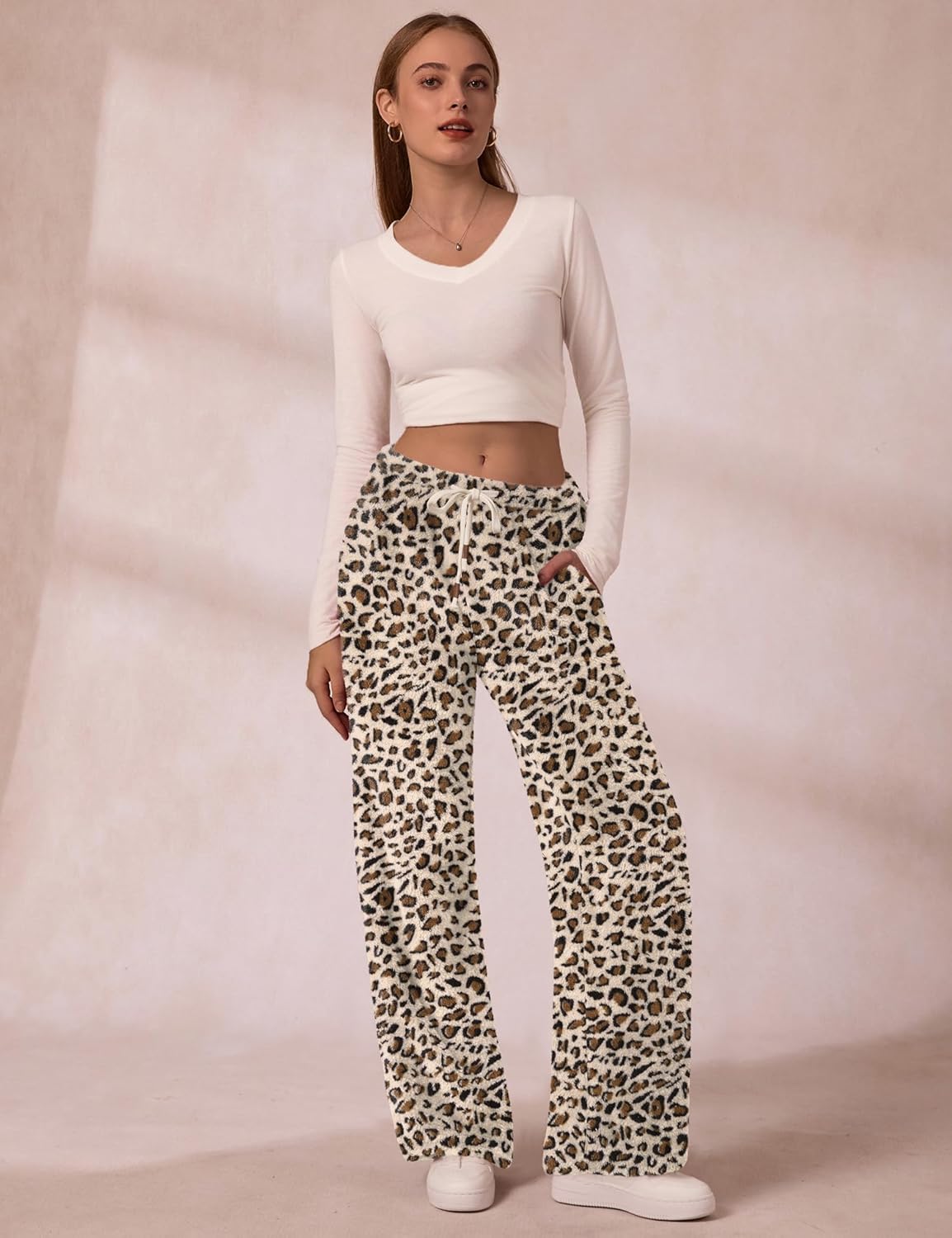 Ivicoer Women's Warm Fleece Pajama Pants Fluffy Plush Cute Printed Elastic Waist Winter Warm Soft Pj Bottoms - Image 4