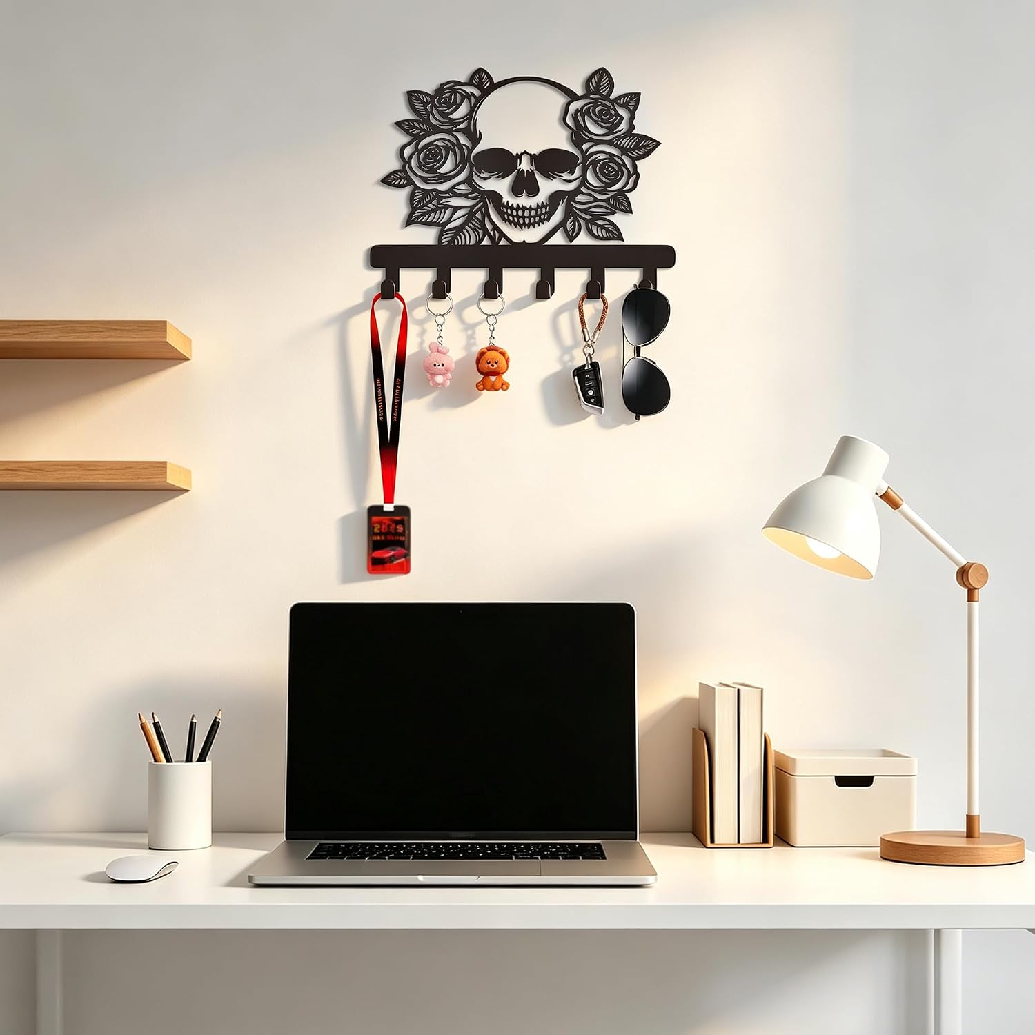 Skull & Rose Key Holder, Gothic Wall Mounted Hooks for Keys Towels