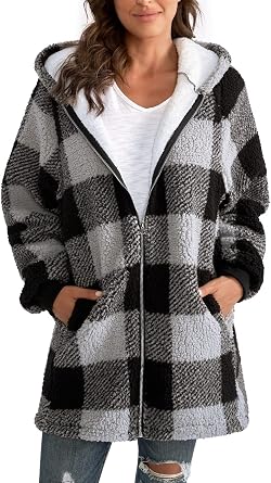 Yanekop Womens Oversized Sherpa Jacket Fuzzy Fleece Zip Up Jackets