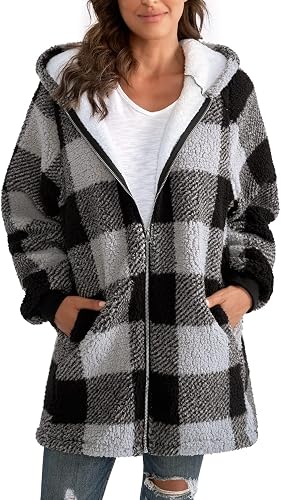 Yanekop Womens Oversized Sherpa Jacket Fuzzy Fleece Zip Up