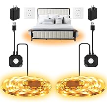 شرائط إضاءة LED تعمل بالحركة، شريط LED أبيض دافئ بطول 2x9.8 قدم، مستشعر حركة أسفل مصابيح السرير مع مؤقت إيقاف التشغيل التلقائي، شرائط إضاءة تعمل بمنفذ USB تعمل بالطاقة الداخلية لخزانة السرير وخزانة السلالم
