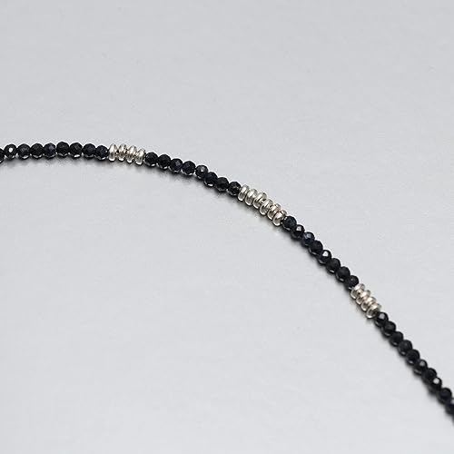 Miniatura 4 de Gempires Natural Black Spinel Beads Bracelet, Spinel Gemstone Jewelry, Gift For her, 7+1 inch Adjustable Silver plated Chain (Black Spinel)