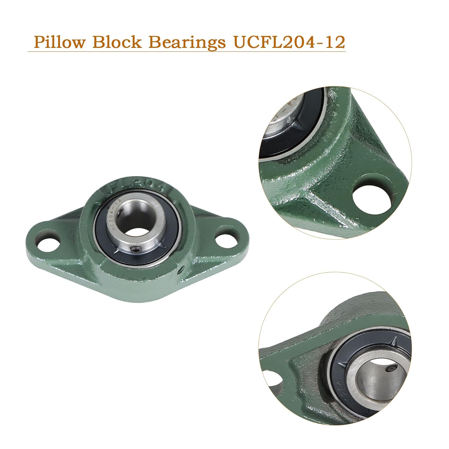 kimllier 10Pcs UCFL204-12 3/4 Inch Bore Bearings Iron & Steel Self Alignment Pillow Block Bearings 2 Bolt Mounted Pillow Block Bearings