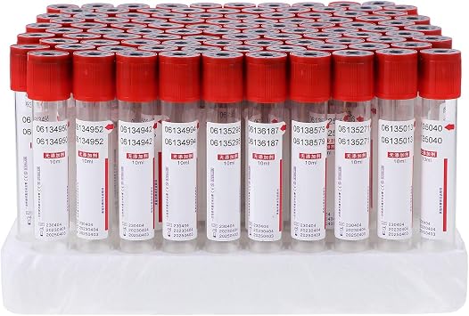 100pcs Glass Blood Collection Tubes, 3ml 5ml 10ml Disposable Vacuum Blood Collection Tubes, With Screw Caps, For Laboratory Blood Sample Collection,10ml