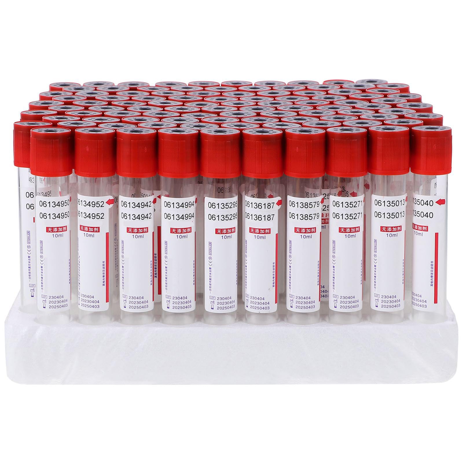 100 Tubes De PréLèVement Sanguin sous Vide, Tubes De PréLèVement Sanguin en Verre (3ml, 5ml, 10ml), Tubes De PréLèVement Sanguin Jetables De Laboratoire, avec Bouchons à Vis,10ml