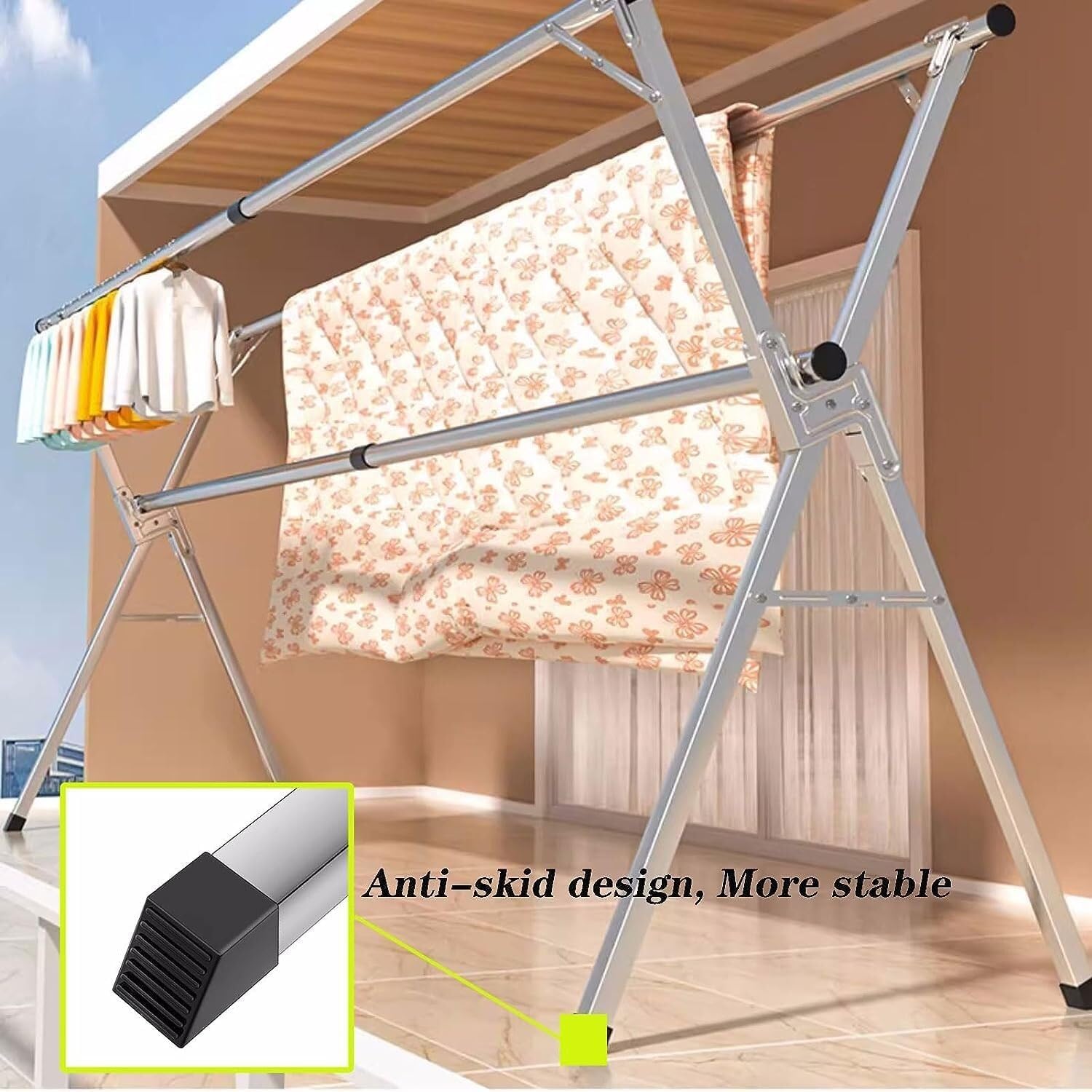 Foldable Space-Saving Clothes Rack Floor-Standing Clothes Rack Tripod Portable Rotating Clothes Rack，Foldable Stainless Steel Laundry Drying Rack - Heavy-Duty Clothes Dryer Stand, Space-Savi