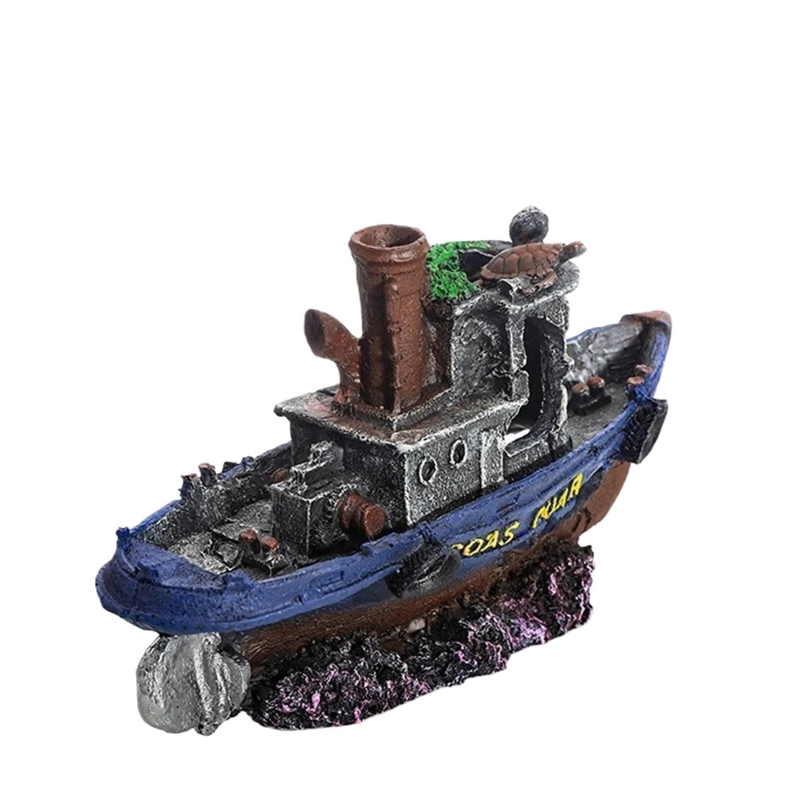 QuxetlRyz Aquarium Tunnel Decoration Pirate Ship Aquarium Ornament Resin Sunken Shipwreck Fish Tank Hideout Cave Betta Habitat Underwater Landscape Decoration(SIZE A)