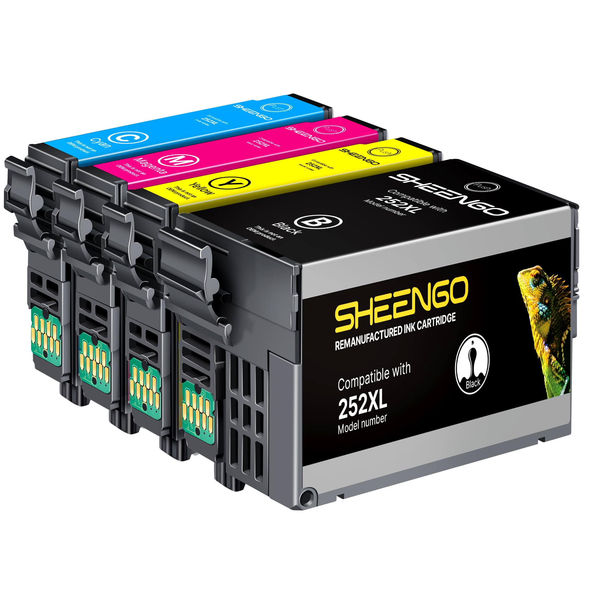 252XL 252 Ink Cartridges Remanufactured for Epson 252XL Ink Cartridge 252 XL T252XL T252 Combo Pack use for Workforce WF-7110 WF-7720 WF-7710 WF-3620 WF-3640 (Black Cyan Magenta Yellow, 4 Pack)